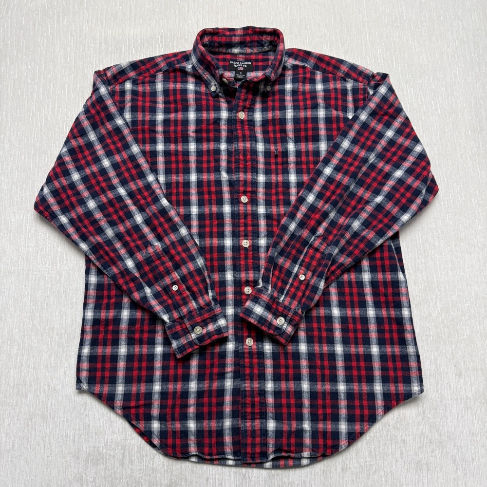 Ralph Lauren Jeans Button Down Buffalo Plaid Shirt Mens Small Red Cotton Preppy